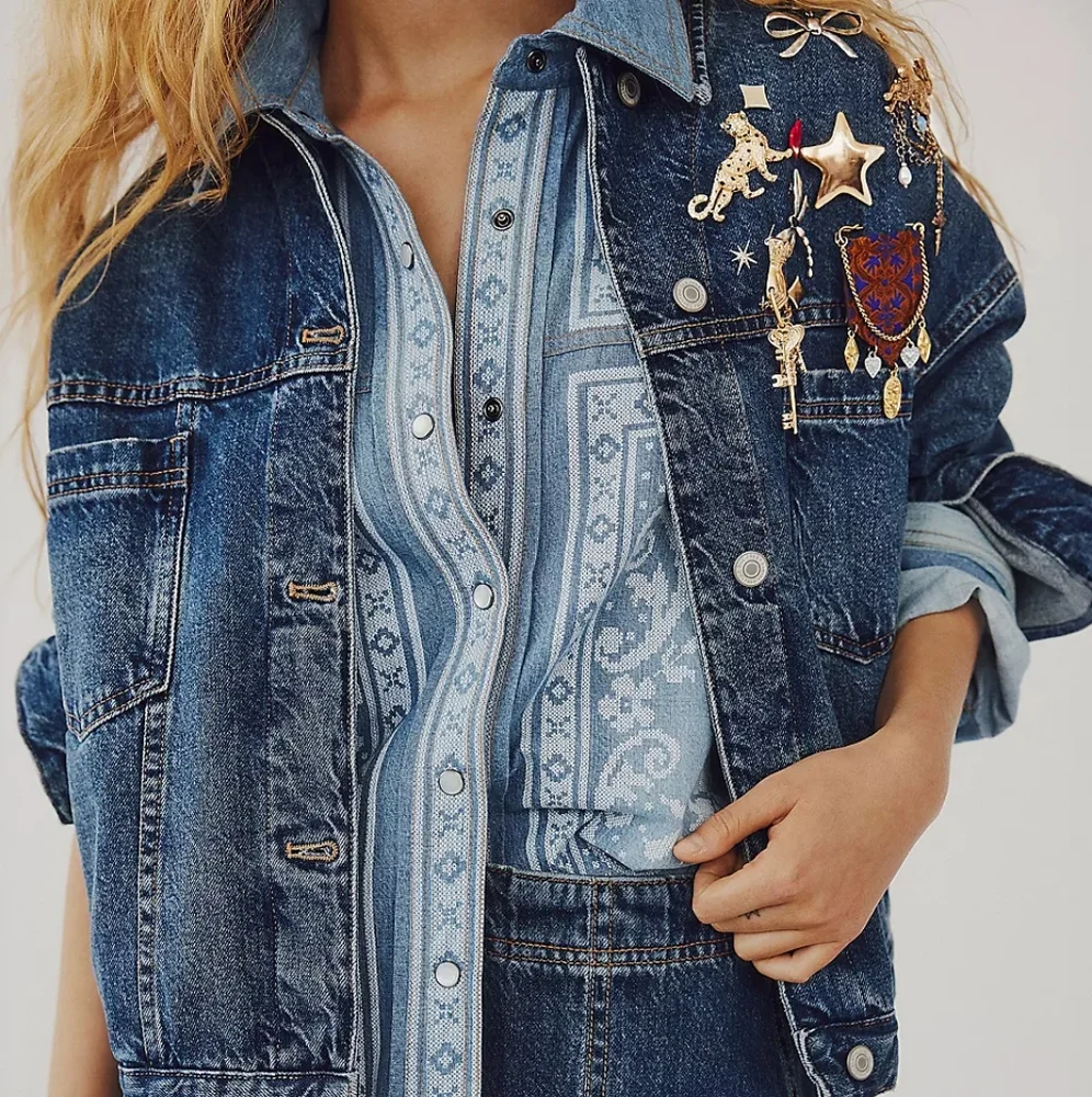 NWT Free People Embroidered Denim Shirt - Picture 5 of 6